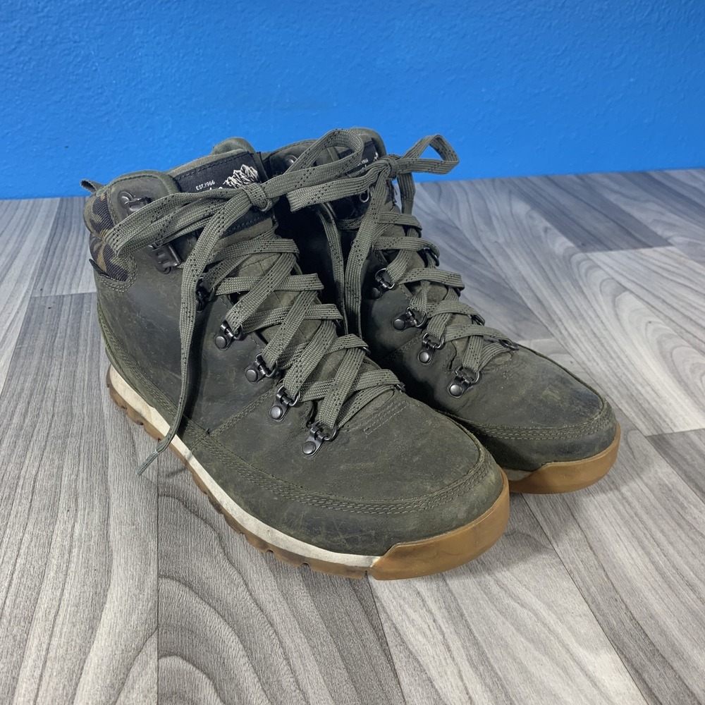 The North Face Men's 9.5 US Boots Green Leather Lace Up Hiking Work Casual